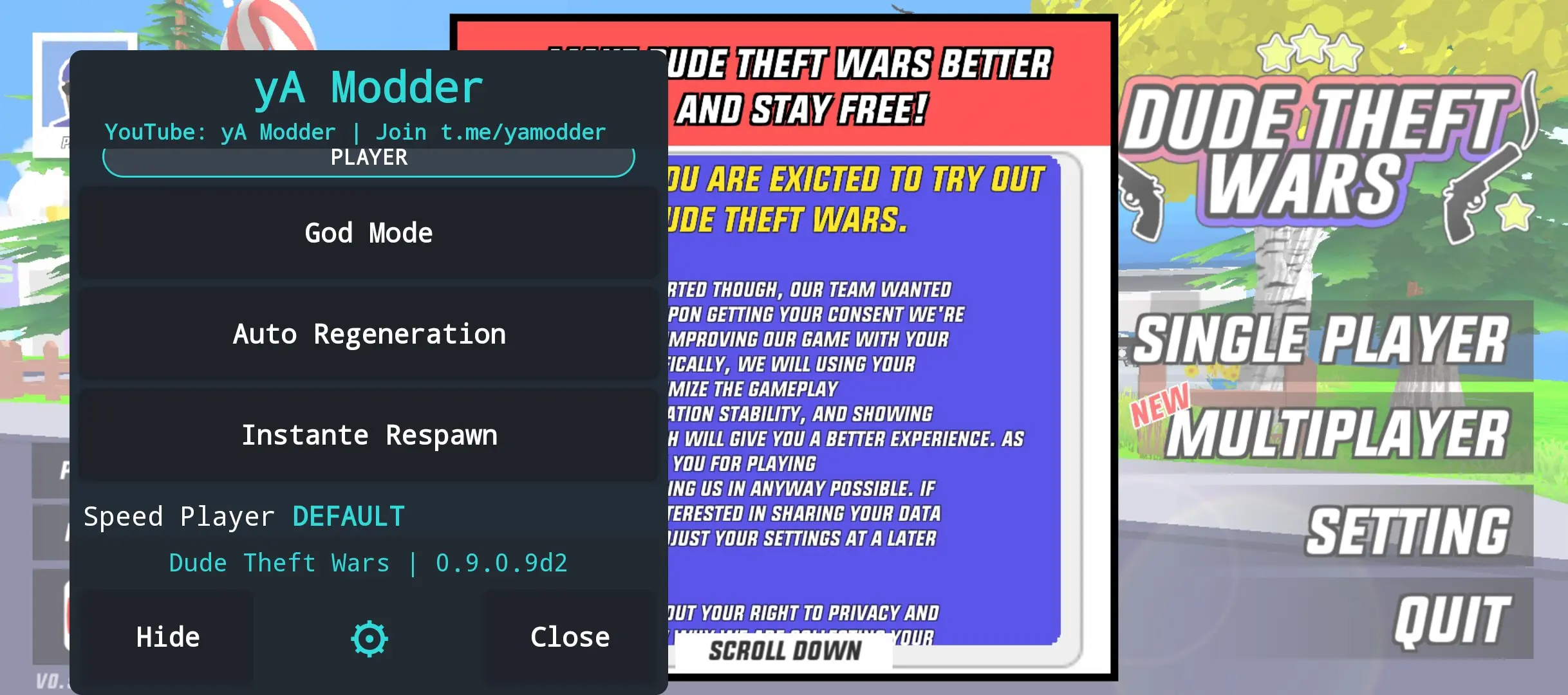 Dude Theft Wars мод-меню на андроид функцонал