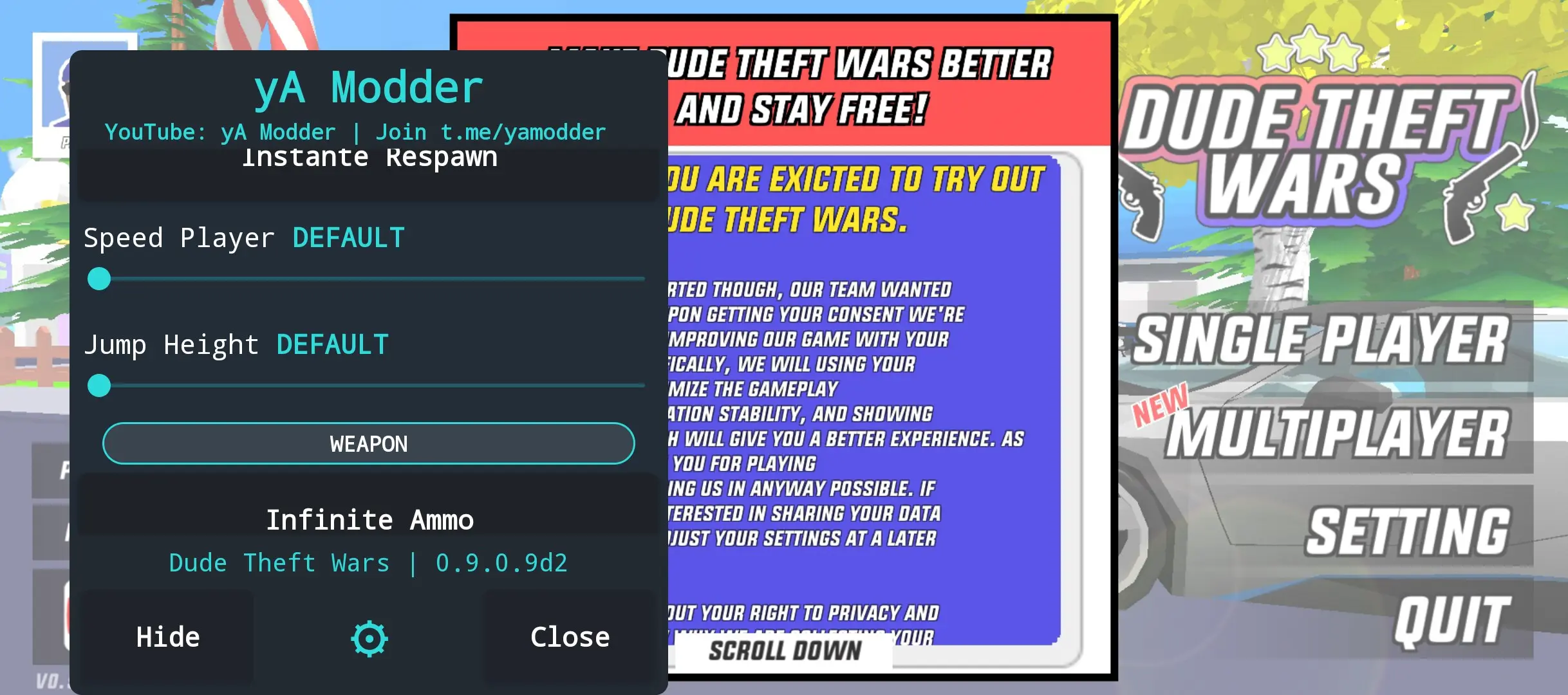 Dude Theft Wars мод-меню на андроид функцонал 2