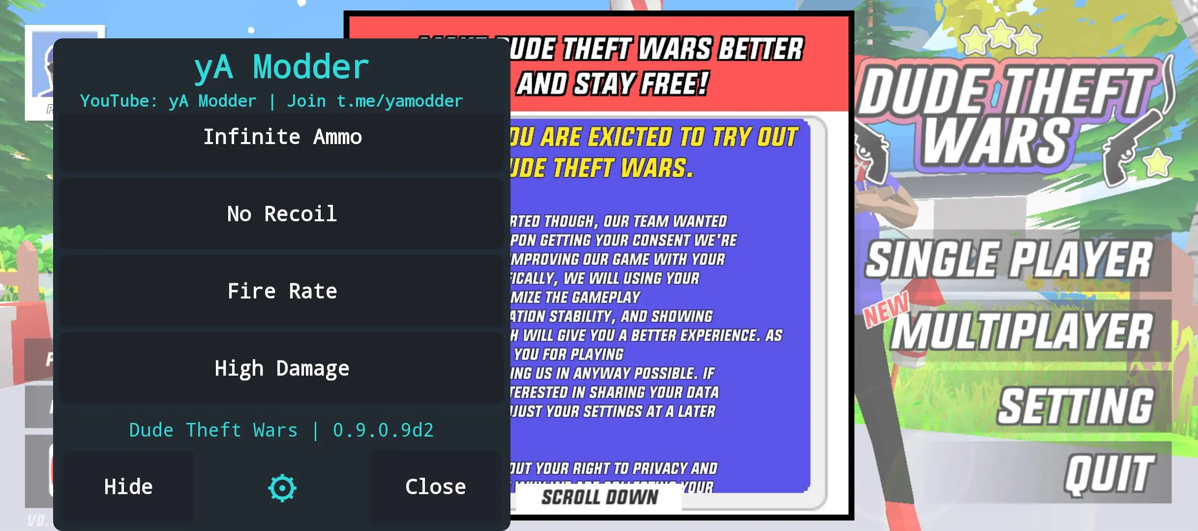 Dude Theft Wars мод-меню на андроид функцонал 3