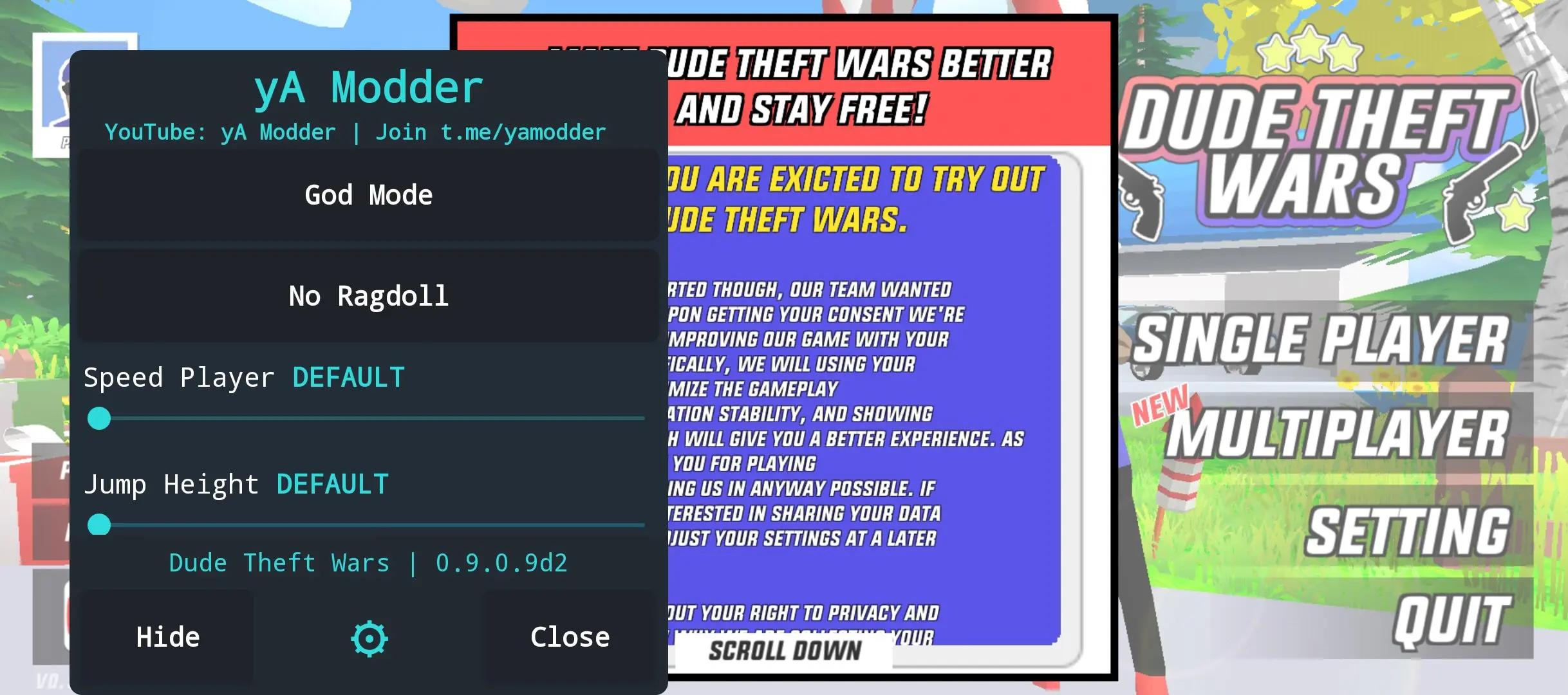 Dude Theft Wars мод-меню на андроид функцонал 8